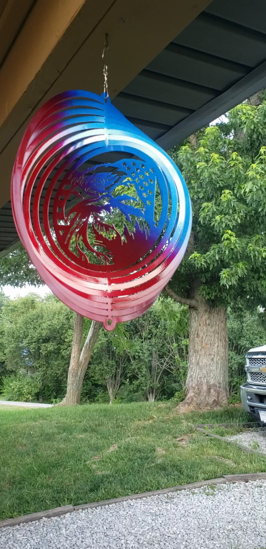 American flag eagle wind spinner