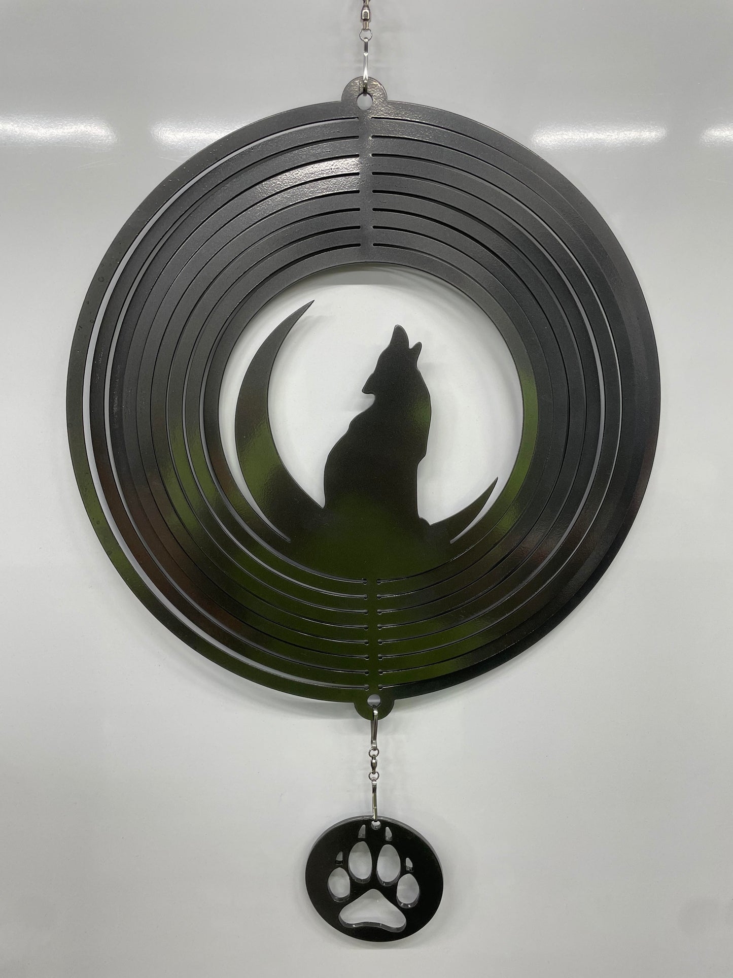 12 inch wolf and moon wind spinner